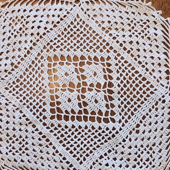 5/$15  Vintage hand crocheted white square doily - Picture 2 of 6